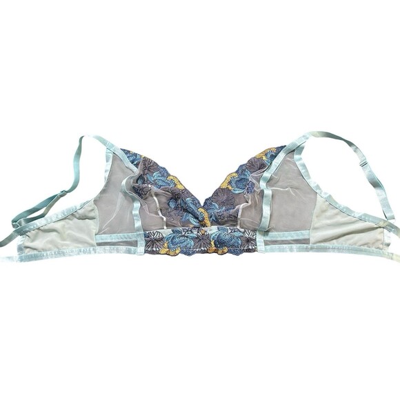 Adore Me Emilie 3x Bralette Bra Intimates Underwear Lace Blue Floral Embroidered - Picture 4 of 7